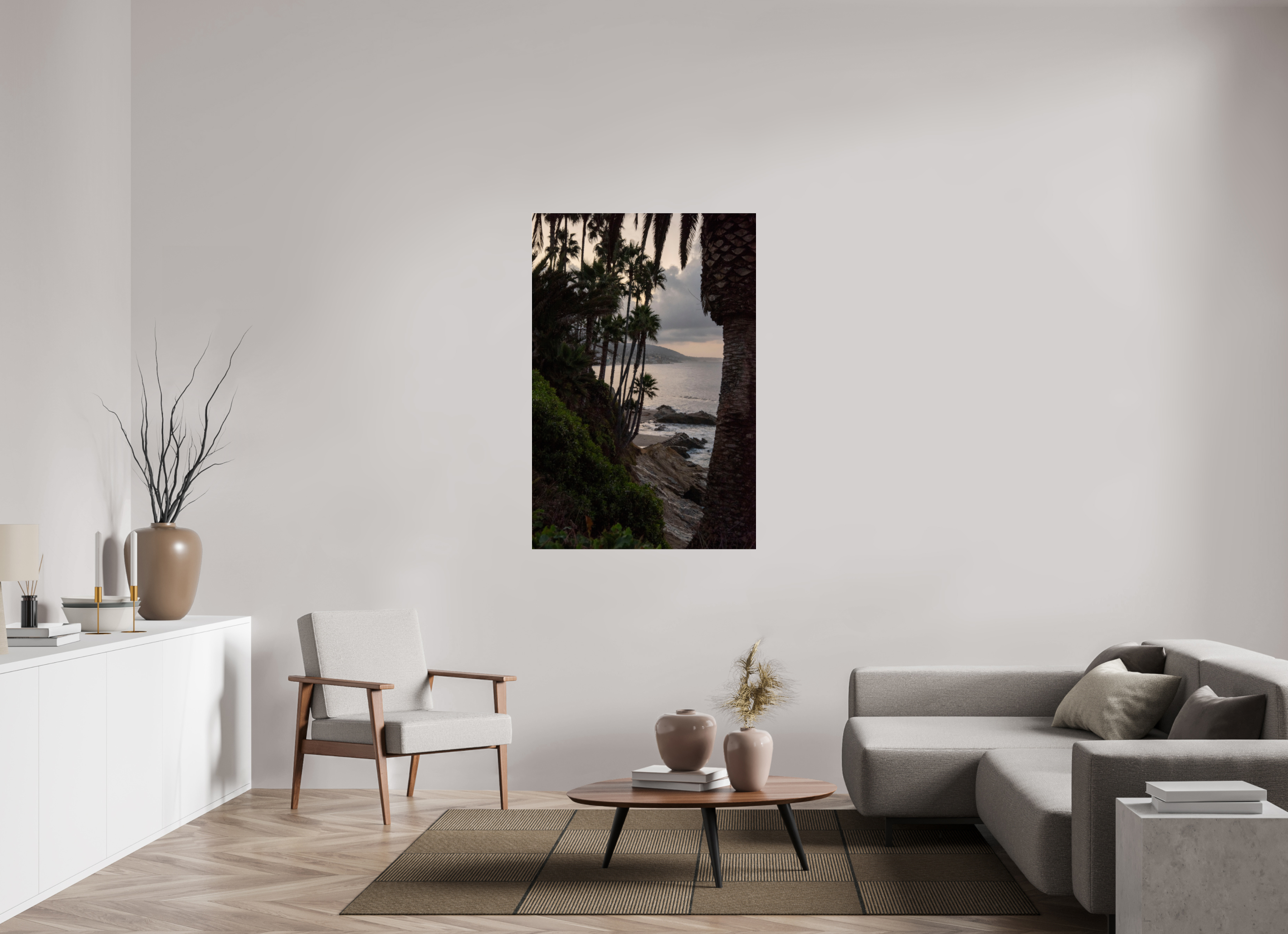 Palm Trees and Ocean at Dawn in Laguna Beach