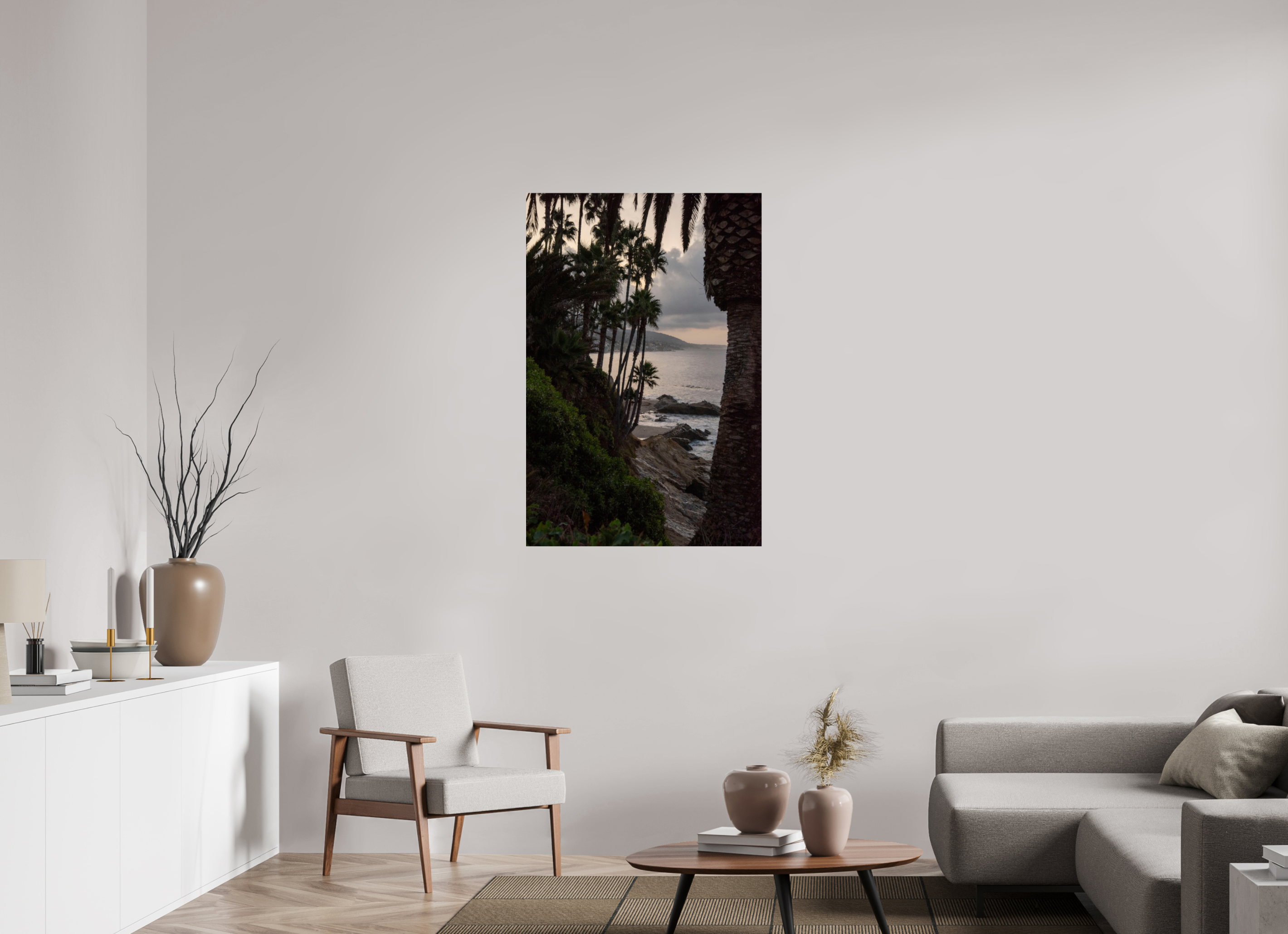 Palm Trees and Ocean at Dawn in Laguna Beach