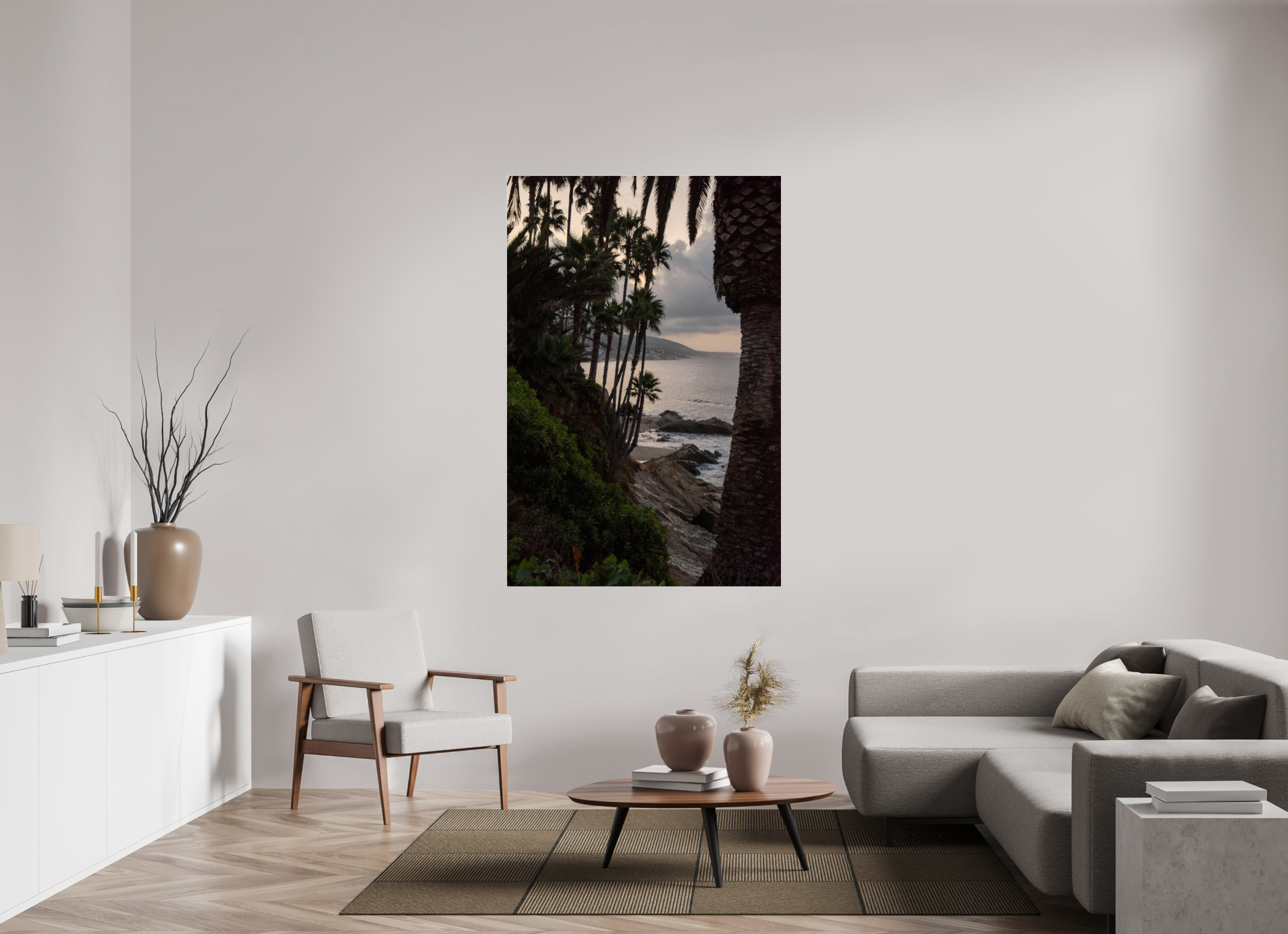 Palm Trees and Ocean at Dawn in Laguna Beach