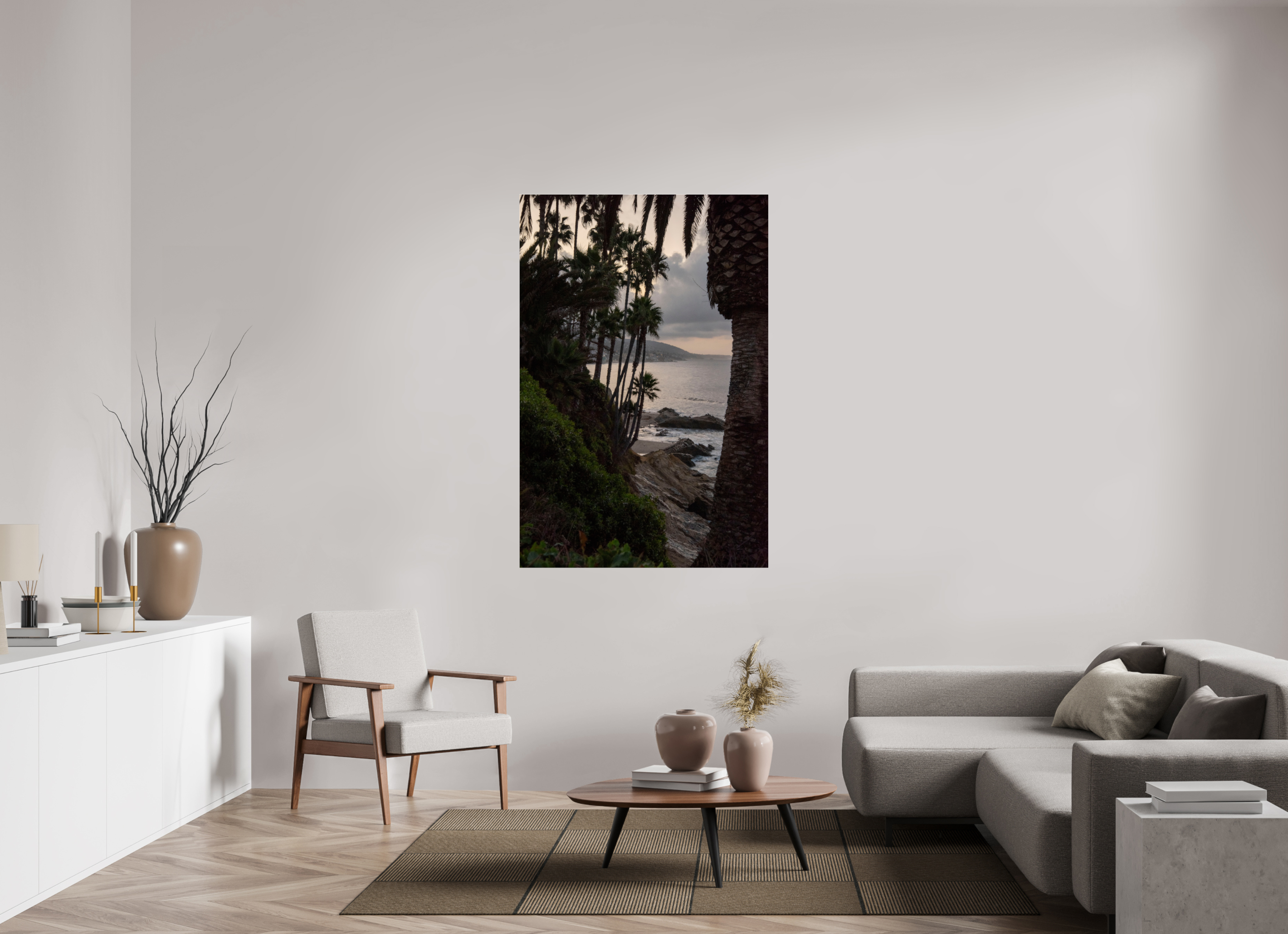 Palm Trees and Ocean at Dawn in Laguna Beach
