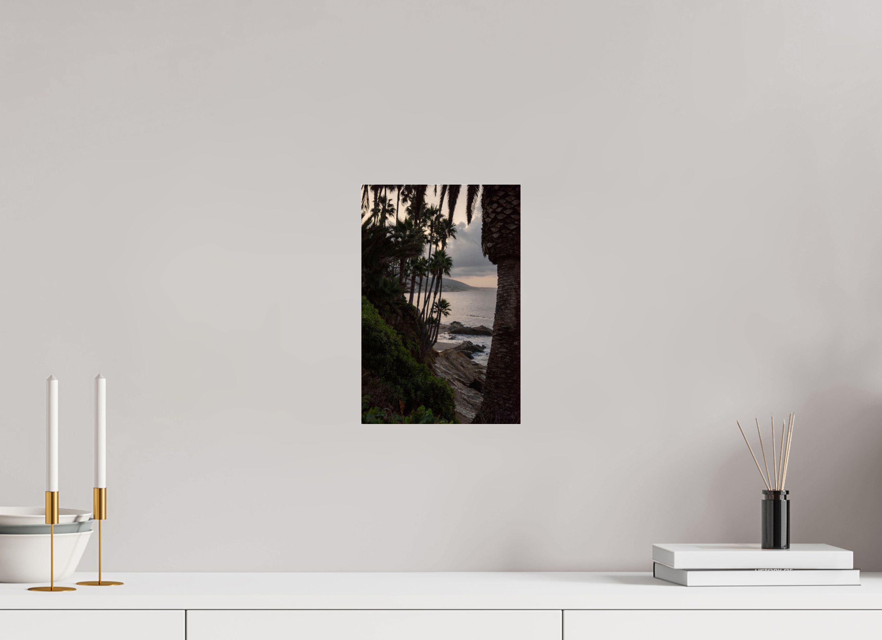 Palm Trees and Ocean at Dawn in Laguna Beach