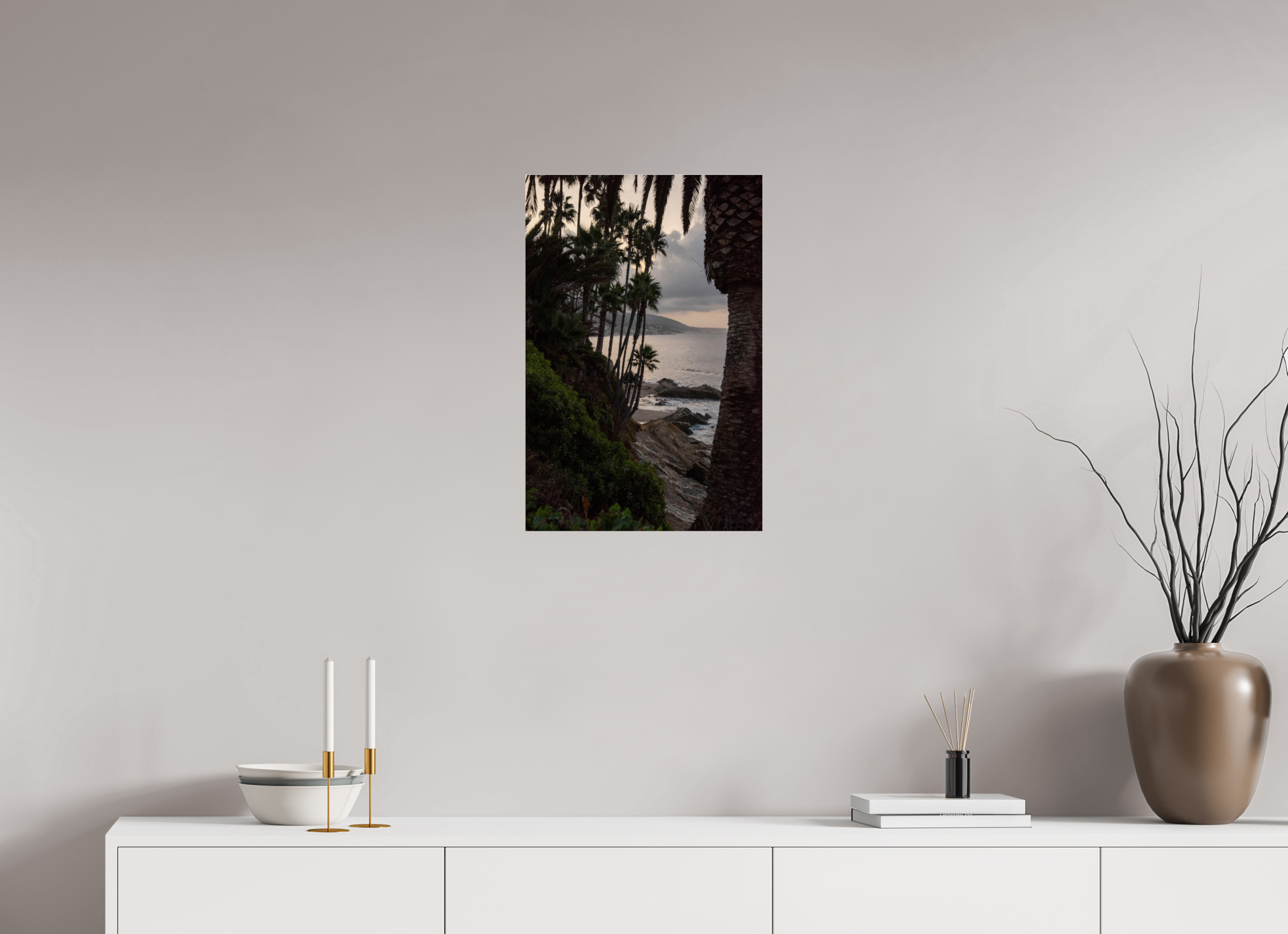 Palm Trees and Ocean at Dawn in Laguna Beach