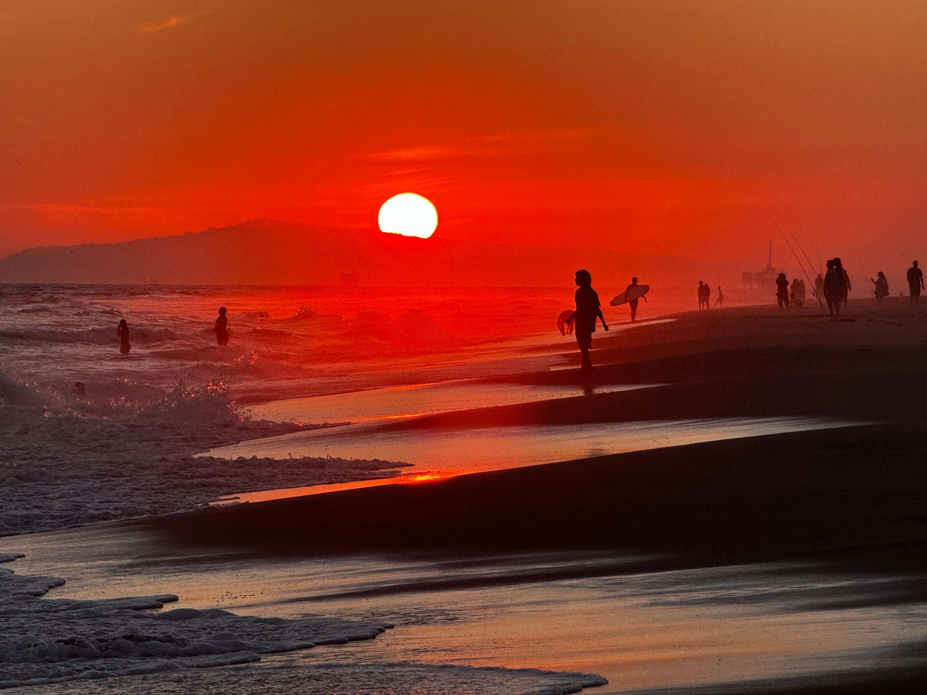 Beachgoers at Newport Beach at Sunset