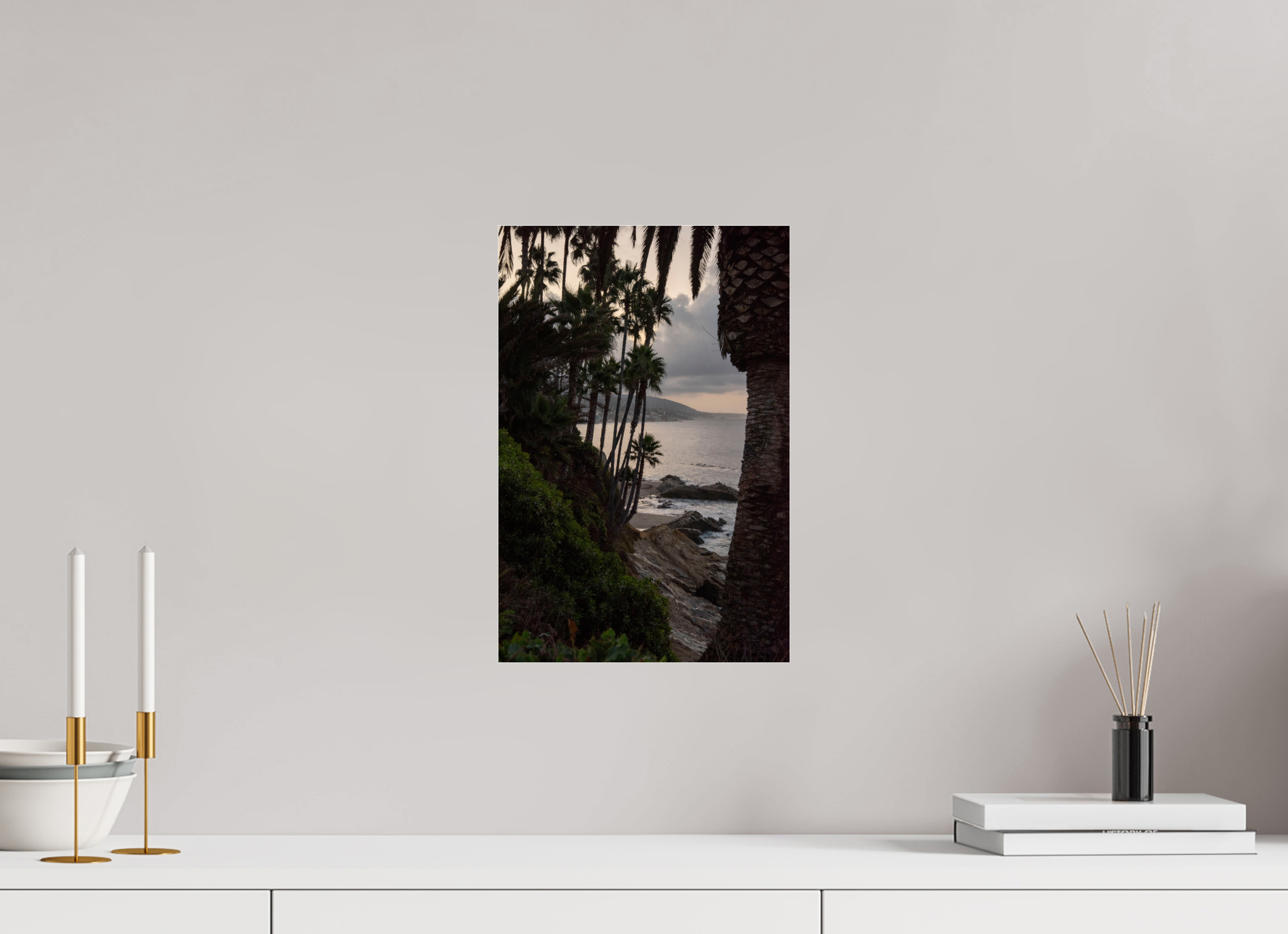 Palm Trees and Ocean at Dawn in Laguna Beach