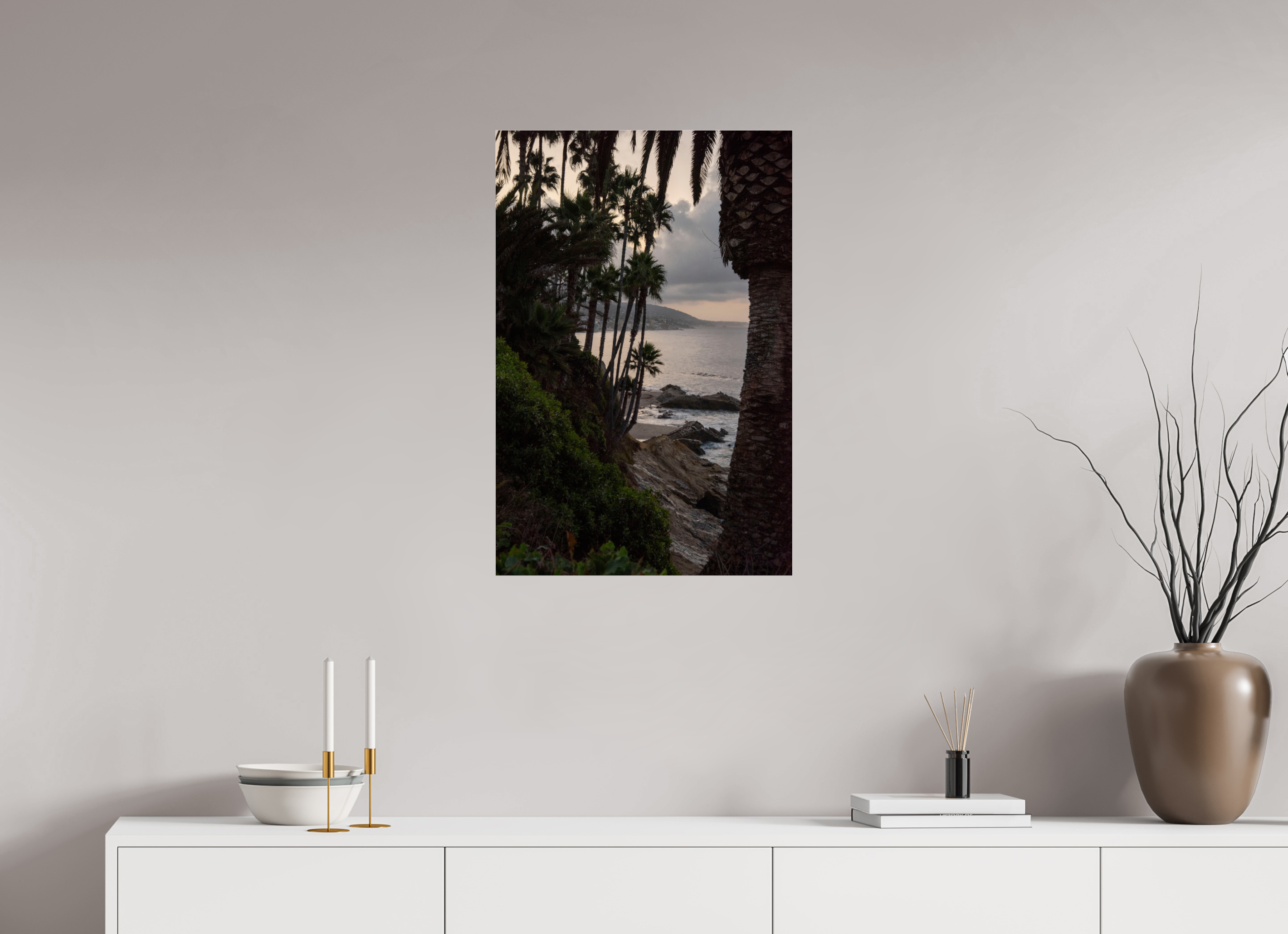 Palm Trees and Ocean at Dawn in Laguna Beach